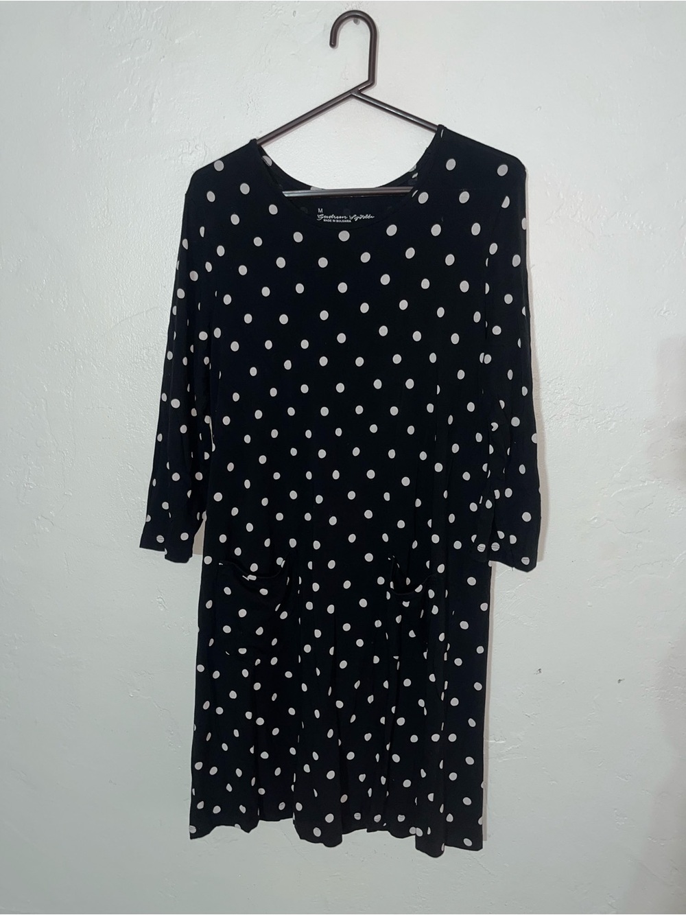 Gudrun Sjoden Organic Cotton Modal Front Pocket Dress Scoop Neck Midi Polka Dot